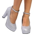 thumbnail image 5 of Win s Way Women's Closed Toe Pearl Ankle Strap Heel Suede Pumps Dress High Heels, 5 of 9