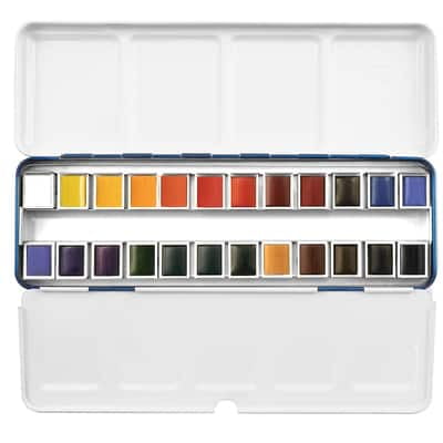 24 Half Pans Classic Watercolor Set by Artist's Loft - Highly Pigmented Colors in Metal Tins – Ideal for Watercolor Painting - Mixed Media - and Travel - 6 Pack