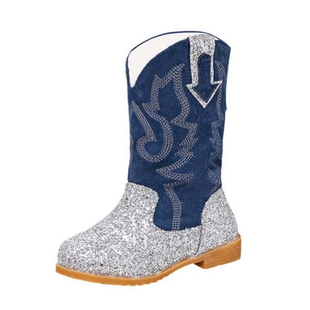 eileial Kids Cowboy Boots Girls Mid Calf Riding Shoes Little Kid/Big Kid Silver 35