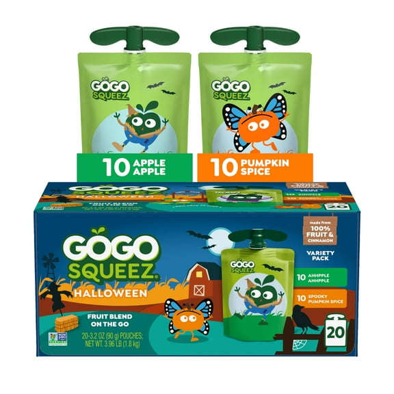GoGo squeeZ No Sugar Added Halloween Apple Pumpkin Spice Variety Pack, 3.2 oz (20 Pack)