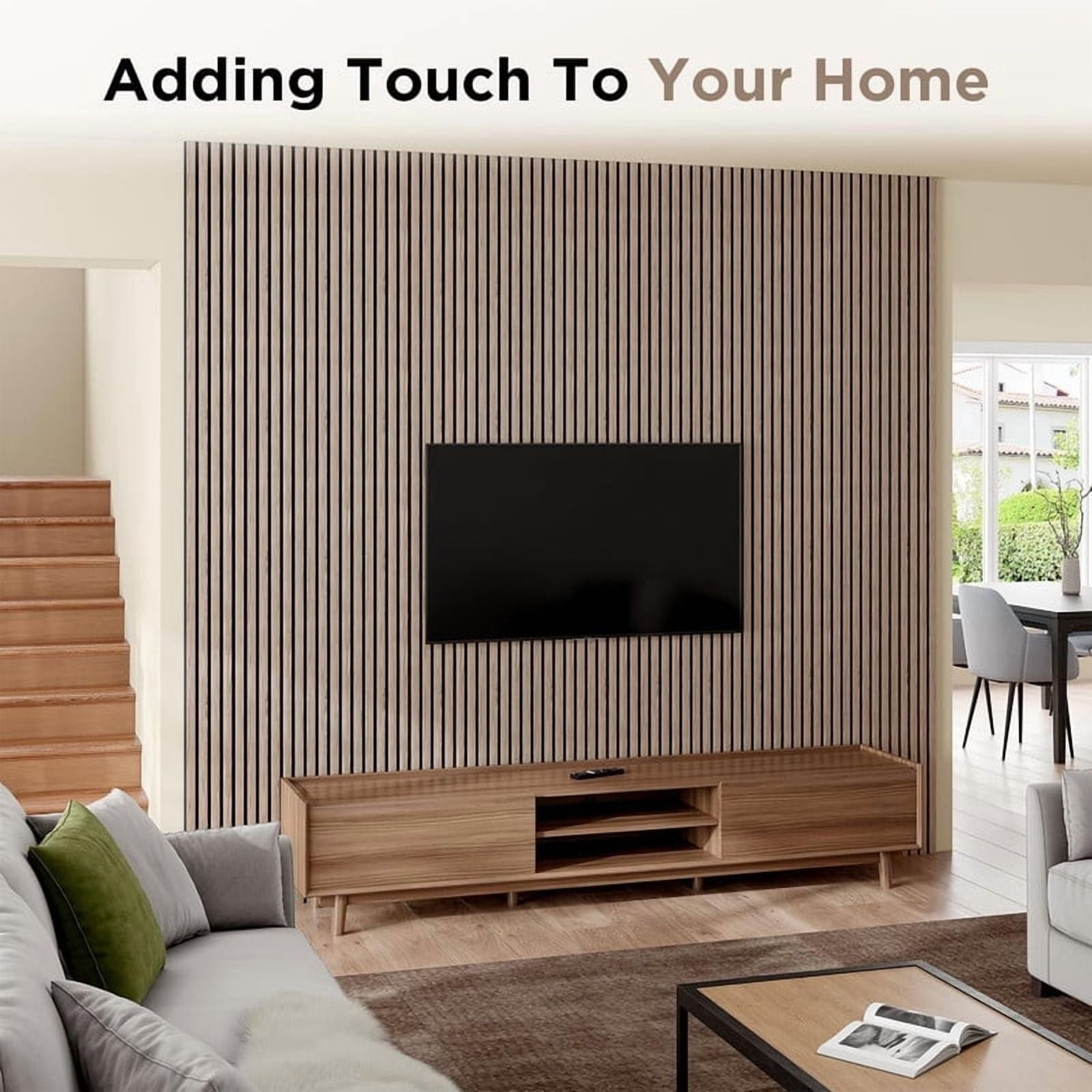 Easy4Home 4Pcs Wood Soundproof Wall Panels 94.5" x 12.6" Wood Slat Acoustic Panels, Walnut