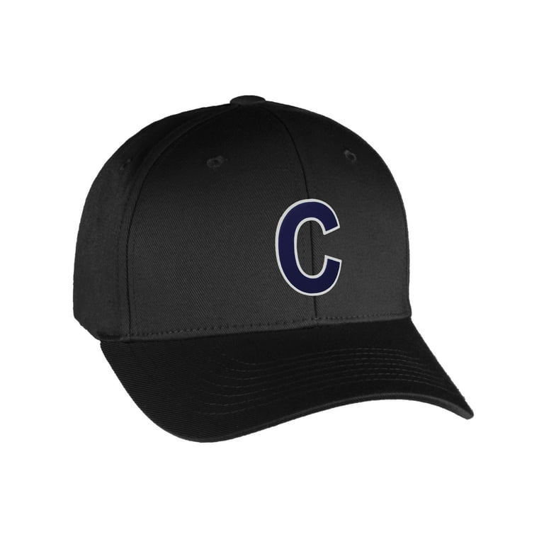 Wh Nv to Black Hat Custom Baseball Initials Letter Bill, Flexfit Z Cap A Curved