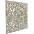thumbnail image 6 of DecMode Gray Wooden Floral Handmade Carved Scroll Mandala Home Wall Decor with Brown Distressing, 36" x 1" x 36", 6 of 12