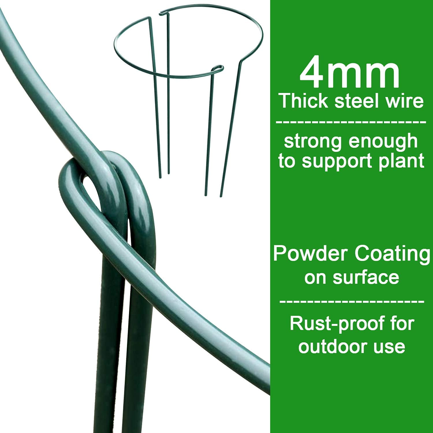 8 Pack Plant Support Stakes, Half Round Metal Garden Plant Stake Indoor Peony Cages and Supports, Green Plant Support Ring Border for Tomato,Hydrangea,Flower Outdoor (10" Wide x 15.8" High)