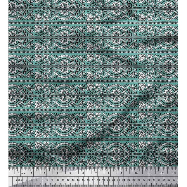 Soimoi Toile de Voile de Coton Rayures, Feuilles et Imprimé Floral 1 Yard 56 Inch Wide