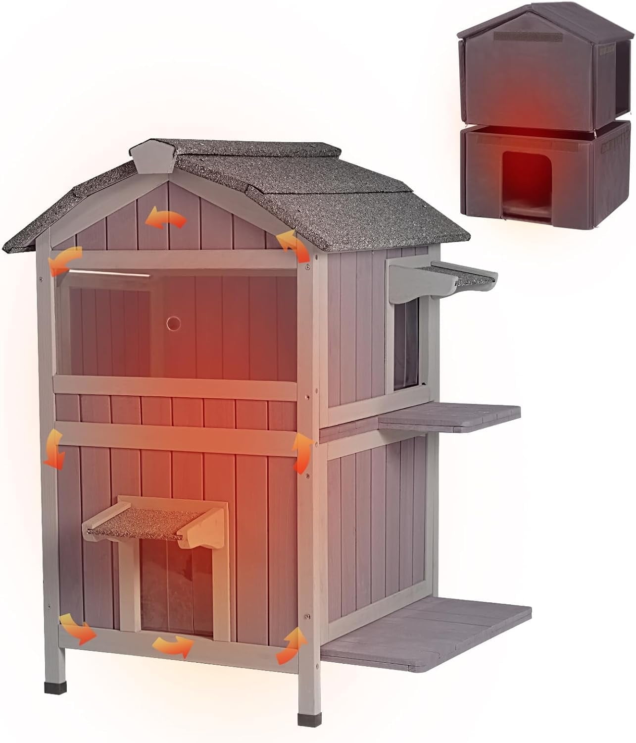Aivituvin Insulated Outdoor Cat House, Weatherproof Outside Feral Cat Shelter for Winter, 2 Story Kitten House