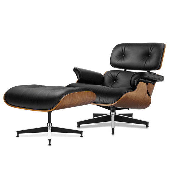 Cottinch Leather Lounge Chair with Ottoman Mid Century Chaise Lounge Armchair Reading Chair for Living Room,Walnut Black