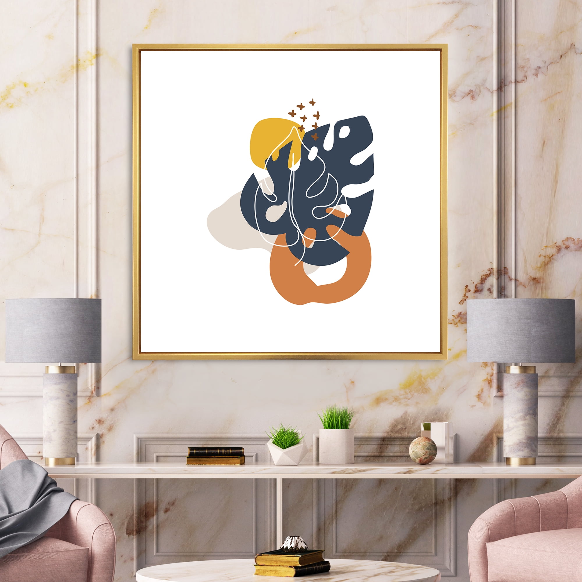 Designart 'Abstract Minimal Shapes Under Flowers IX' Modern Framed Canvas Wall Art Print