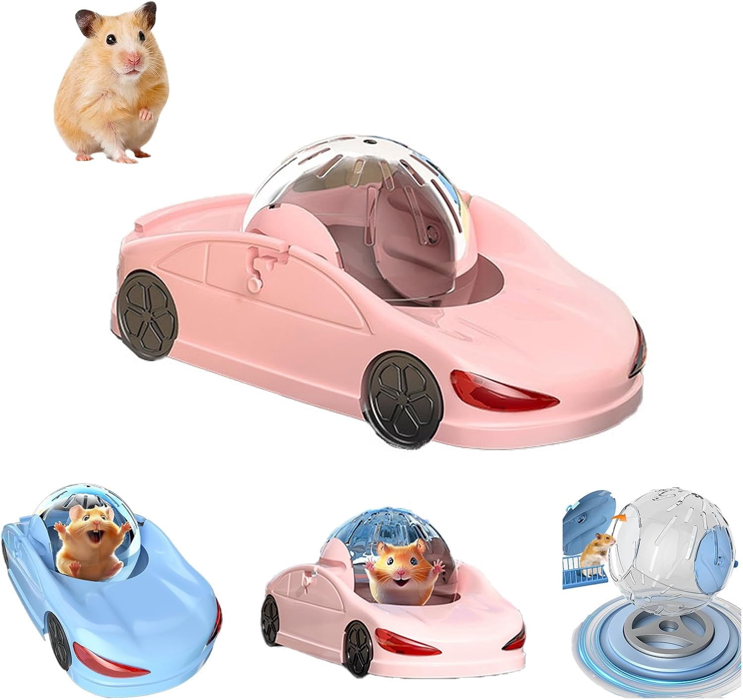 Hamster Exercise Ball Sports Car,Hamster Car with Detachable Transparent Ball,Funny Exercise Wheel for Hamsters,3 Modes Available,Suitable for Dwarf Small Pet - Safe, Breathable and Cute (Blue, 5.7")
