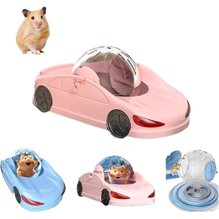 Hamster Exercise Ball Sports Car,Hamster Car with Detachable Transparent Ball,Funny Exercise Wheel for Hamsters,3 Modes Available,Suitable for Dwarf Small Pet - Safe, Breathable and Cute (Pink, 5.7")