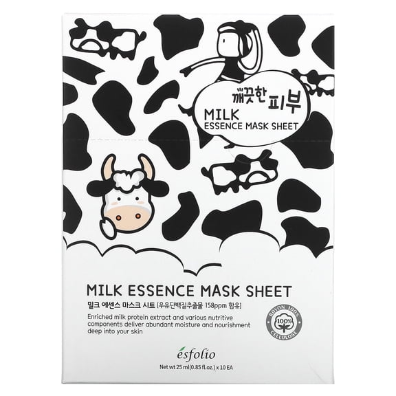 Esfolio Milk Essence Beauty Sheet Mask, 10 Sheet Masks, 0.85 fl oz (25 ml) Each