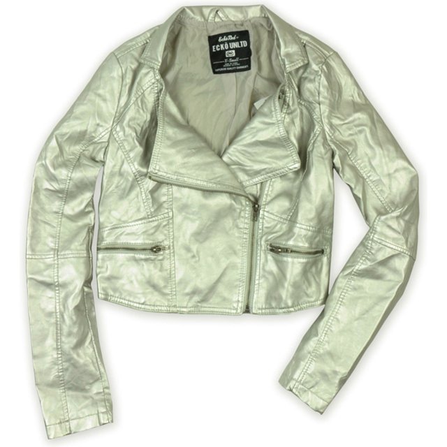 Ecko Unltd. Chaqueta de moto para mujer P/u Cropped Jkt Metallic, Metálica, Mediana Ecko Unltd. Chaqueta de moto