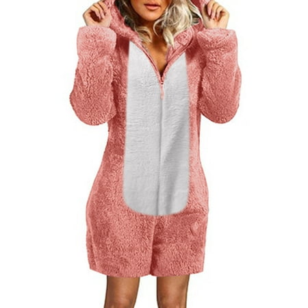 

SBYOJLPB Women S Shorts Women Long Sleeve Hooded Short Jumpsuit Pajamas Casual Winter Warm Rompe Sleepwear
