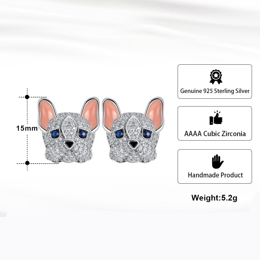Frenchie Dog Stud Earrings for Women French Bulldog  Cubic Zirconia Ginger Lyne Collection