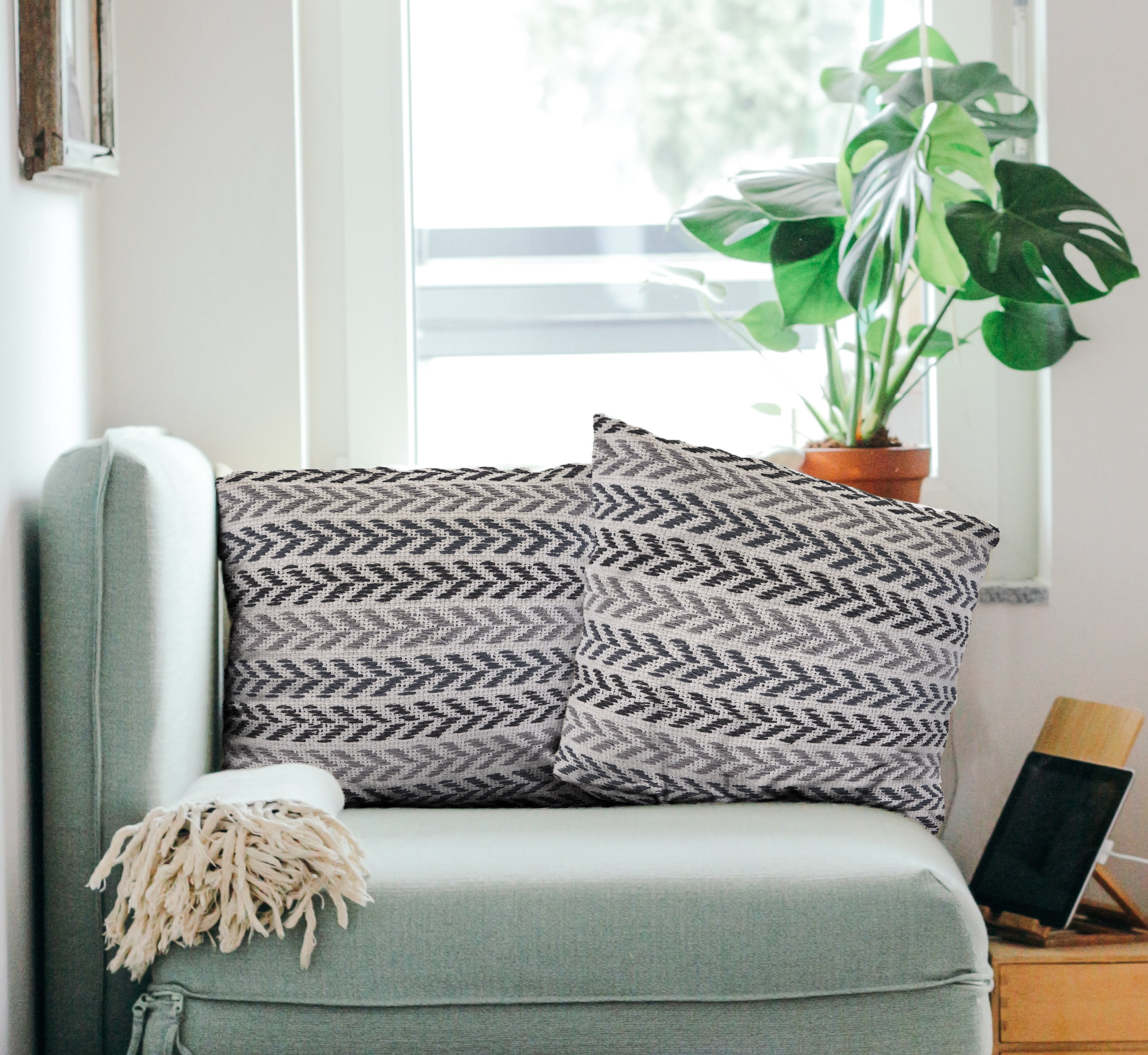 Ox Bay Black Chevron Organic Cotton Square 2 Piece Pillow Feather Filled Set