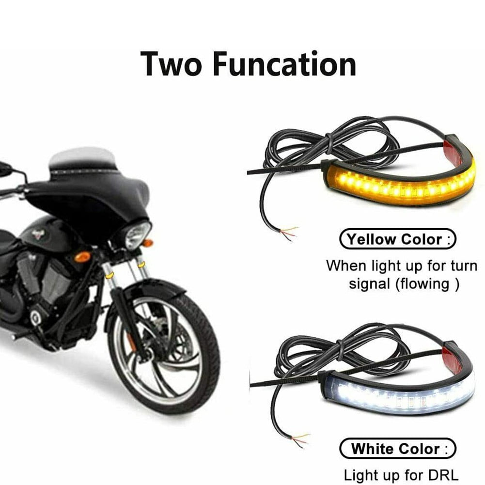 2X Motorcycle Flowing Amber LED Fork Turn Signal Strip Light For Harley