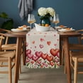 thumbnail image 2 of Valentine's Day Table Runner - 60 Inch Long, Kitchen Dining Table Runner Dresser Scarves, Pink Love Flowers Leaves Plants Spring Beige Farmhouse Decor for Coffee Tables Wedding Party Banquet, 2 of 8
