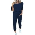 thumbnail image 2 of Pavied Two Piece Sets,Lounge Sets,Women's Two Outfit Short Sleeve Pullover With Drawstring Long Pants Tracksuit Jogger Set,Matching Sets,Womens Sweatshirt,Tracksuit for Women,Fall Outfits,Navy L, 2 of 7