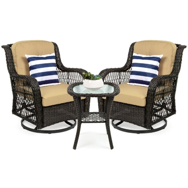 Best Choice S 3 Piece Patio Wicker Bistro Furniture Set W 2 Cushioned Swivel Rocking Chairs Side Table Beige Com Best Choice S 3 Piece Patio, Wicker 3 Pc Patio Furniture Set