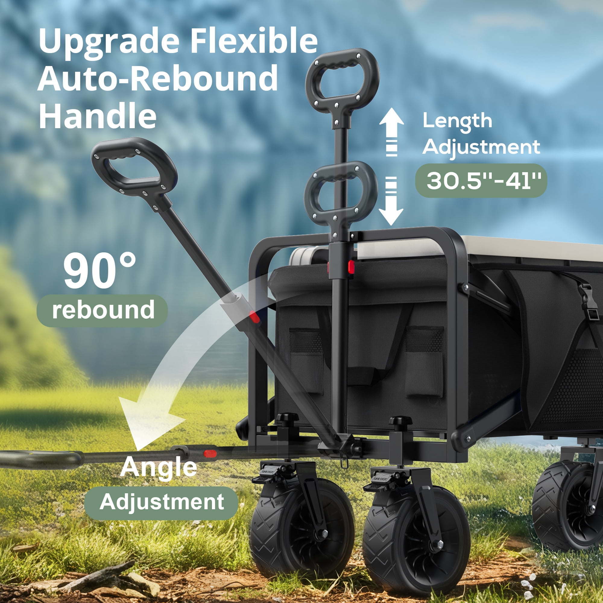 Qunler Collapsible Wagon Cart, 560lbs Heavy Duty Large Utility Garden Cart with Brake Wheels and Side Pocket for Camping, Shopping, Kids, Sports, Grocery, Black