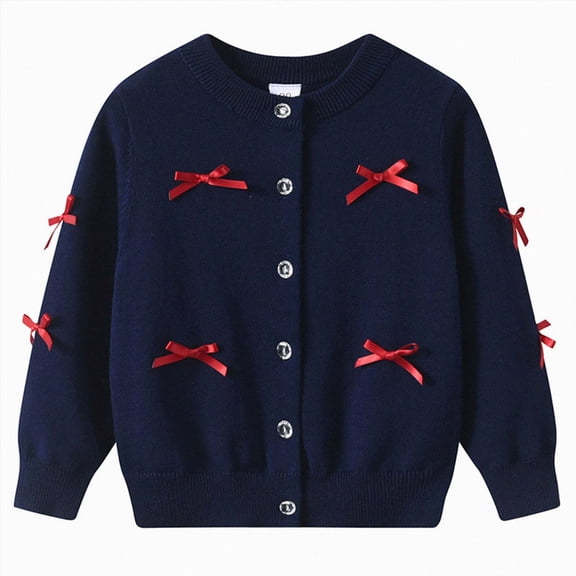 13-14 Years Girls Long Sleeve Cardigan Kids Button Closure Knitted Shrug Cropped Sweaters Tops 3-12 Years Navy Cardigan Sweater