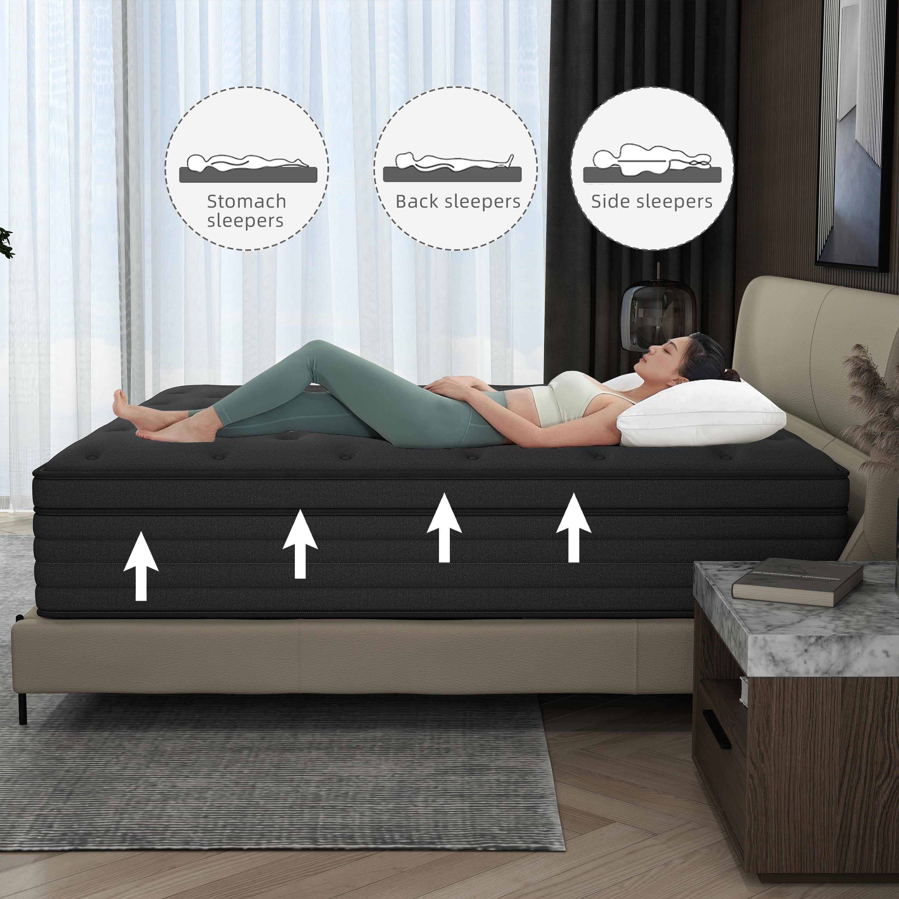 Mulinature 14" Twin Hybrid Mattress CertiPUR-US Certified Memory Foam Pocket Spring Mattress Medium Firm in a Box