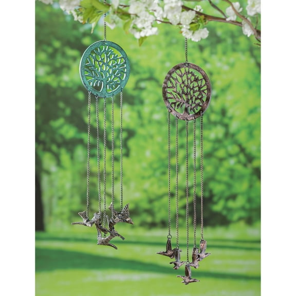 Artisan Cast Aluminum Wind Chime Mobile, Tree of Life with Birds