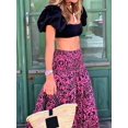 thumbnail image 6 of Womens Boho Maxi Skirt Summer Cruise Casual High Waist Flowy Long Skirt for Beach Vacation Rose Red L, 6 of 7