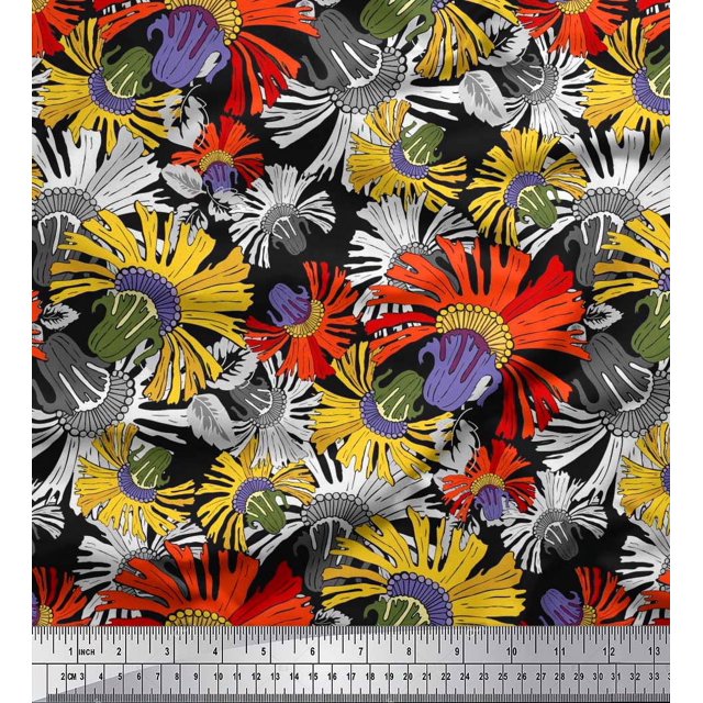 Soimoi Rayon Fabric Flower Artistic Print Sewing Fabric Yard 56 Inch Wide