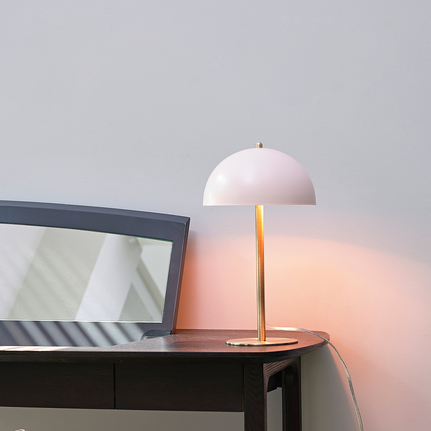 Globe Electric Luna 15" Matte Pink Modern Contemporary Desk Lamp with Matte Brass Accents, 52332