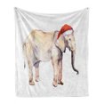 thumbnail image 1 of Watercolor Animal Soft Flannel Fleece Throw Blanket, Christmas Animal with Santa Claus Hat New Year Noel Theme, Cozy Plush for Indoor and Outdoor Use, 50" x 60", Beige Purple Grey Red, by Ambesonne, 1 of 6