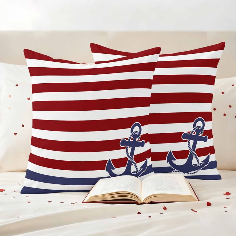 Outdoor Pillow Covers Retro Navy Blue Anchor Nautical Decorative