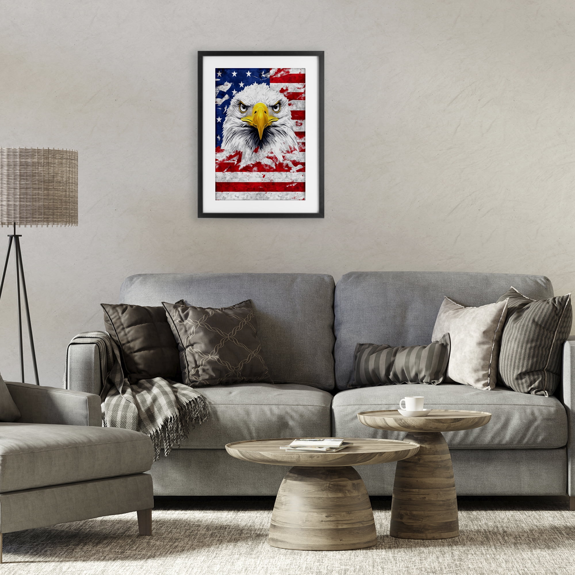 Stupell Industries Patriotic Bald Eagle Flag Black Framed Print Under Glass, design by The Wands Want