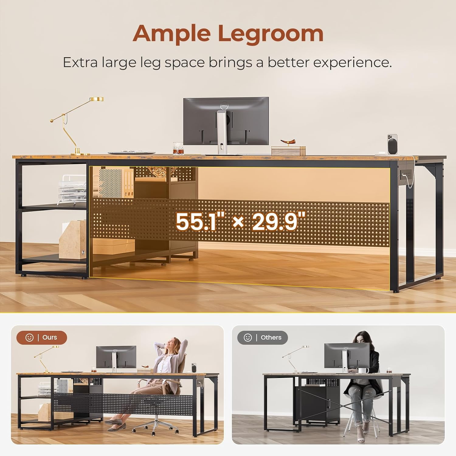 Weiplehoom 71" Executive Desk with Rolling File Cabinet, L Shaped Computer Desk with Power Outlets, Reversible Gaming Corner Desk with Drawers, Storage Shelves, Hooks for Home Office (Brown)