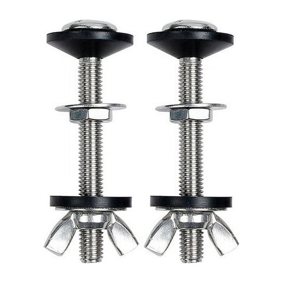Jinsinto 2 Pack Universal Stainless Steel Toilet Bowl Cistern Bolts with Double Gaskets, Silver+Black,7.4*2.7cm