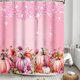thumbnail image 5 of Cortina de baño con diseño de calabazas otoñales de acuarela con ramas doradas, hojas que caen, cosecha, día de Acción de Gracias, tela impermeable, lavable a máquina, con ganchos, 72" de ancho x 72", 5 of 5