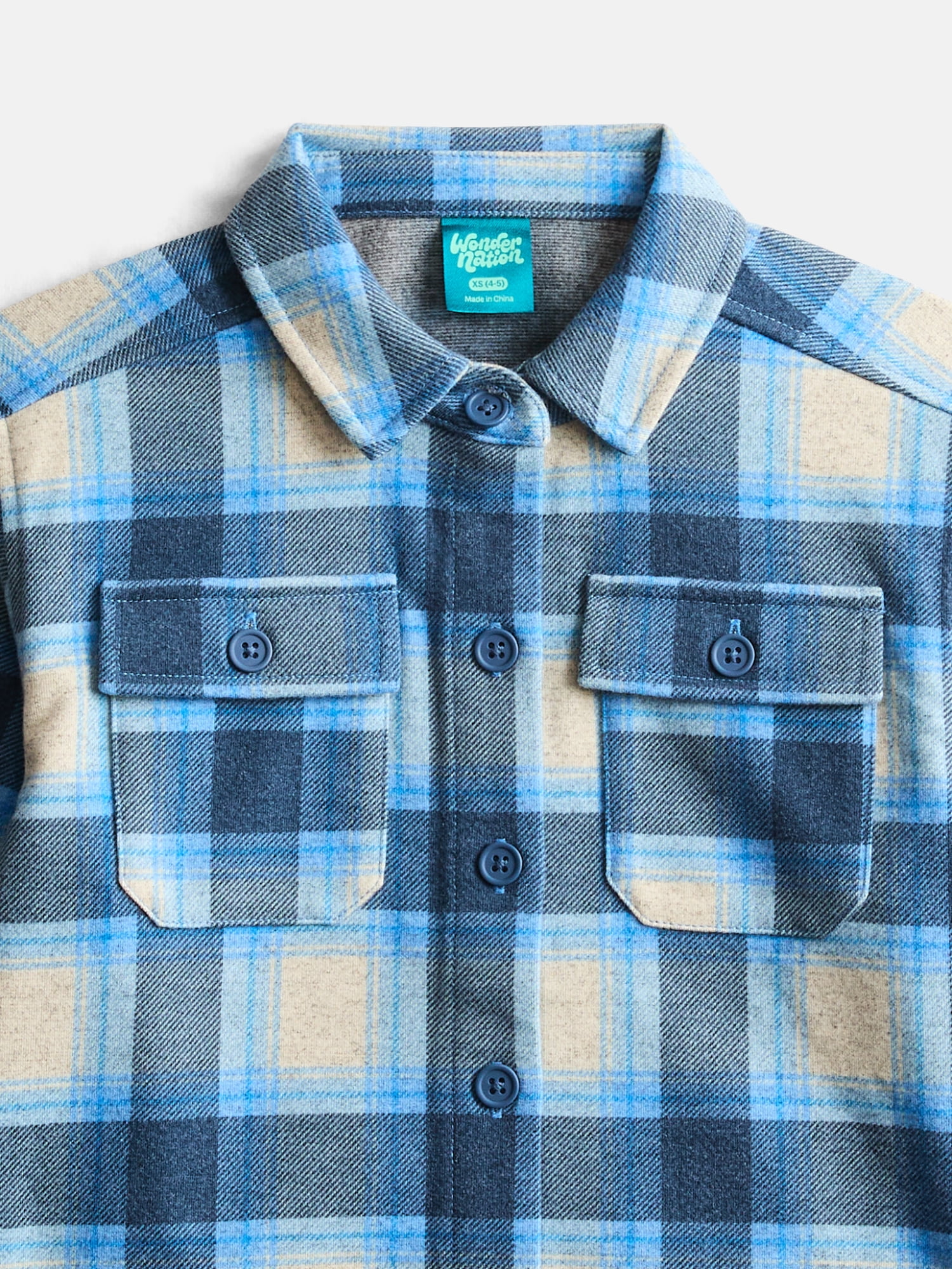 Wonder Nation Boys' Brushed Flannel Shacket with Long Sleeves, Sizes 4-18 & Husky