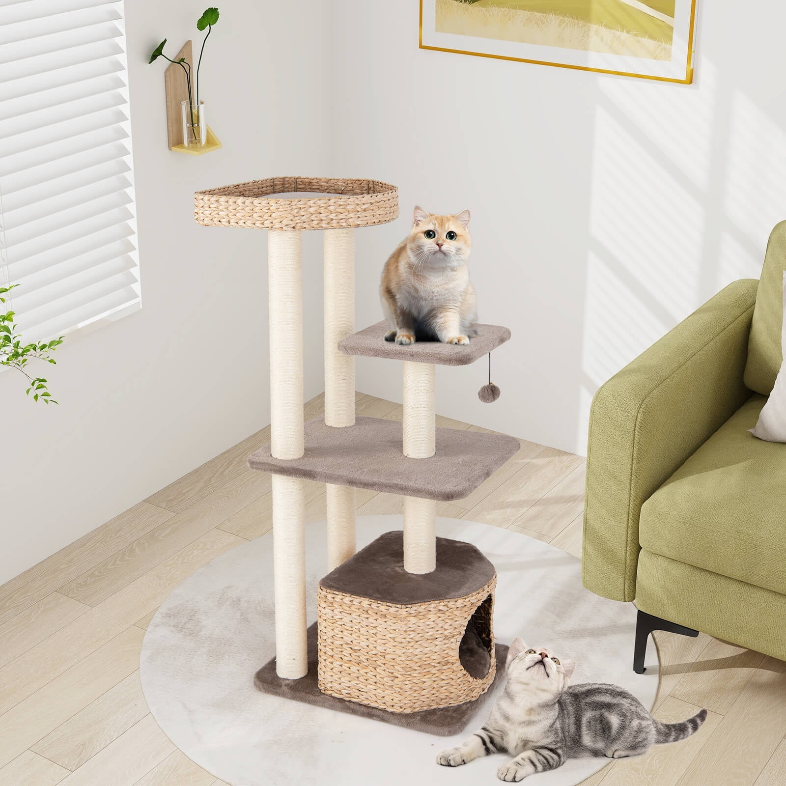 Infans 52" Cattail Cat Tower w/ Sisal Scratching Posts Perch Dangling Ball Cat Tree