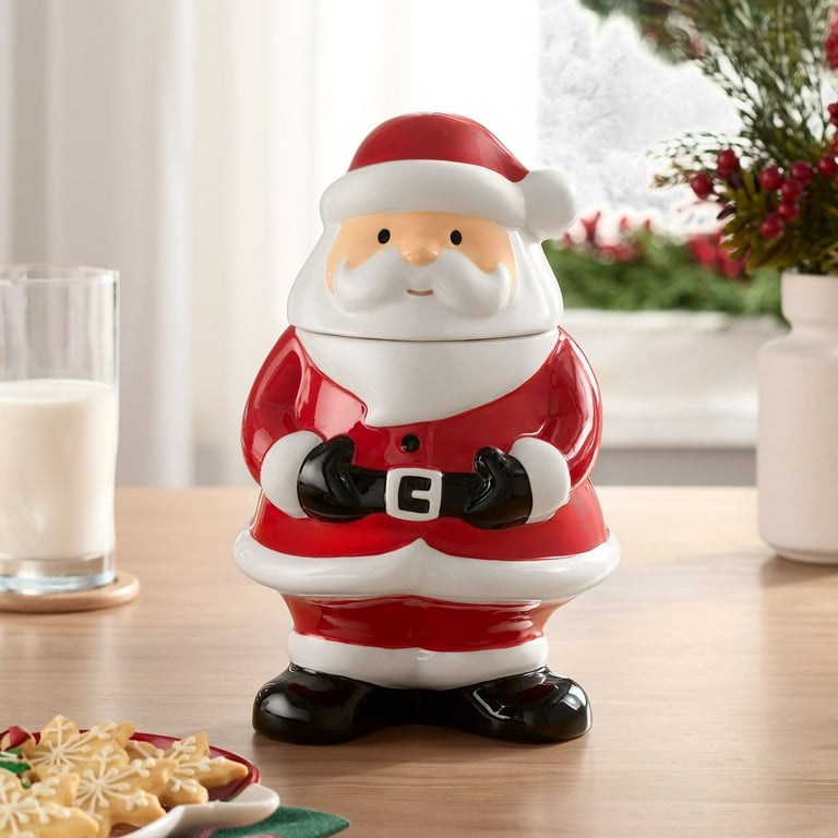 Holiday Time Santa Glazed Earthenware Ceramic Treat Jar - Walmart.com