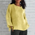 thumbnail image 3 of Otntypg Oversized Linen Shirts for Women Long Sleeve Plus Size Tops Gauze Split Side Casual Dressy Blouses Lightweight Crew Neck Loose Cotton Tunic Tops Yellow XL, 3 of 7