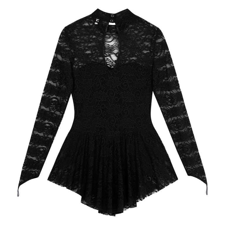 black lace figure skating dress SAGESTER Figure Skating Dress Style: 132, Black