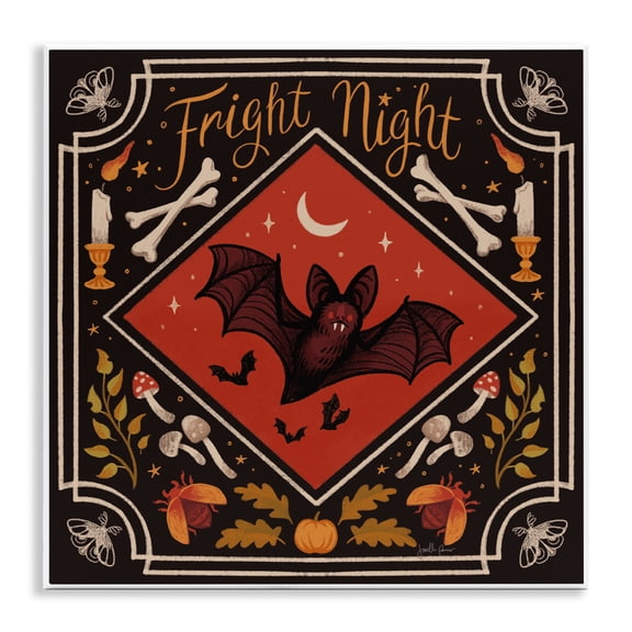 Stupell Industries Fright Night Bat & Botanicals Wall Plaque Art design by Janelle Penner, 12 x 12