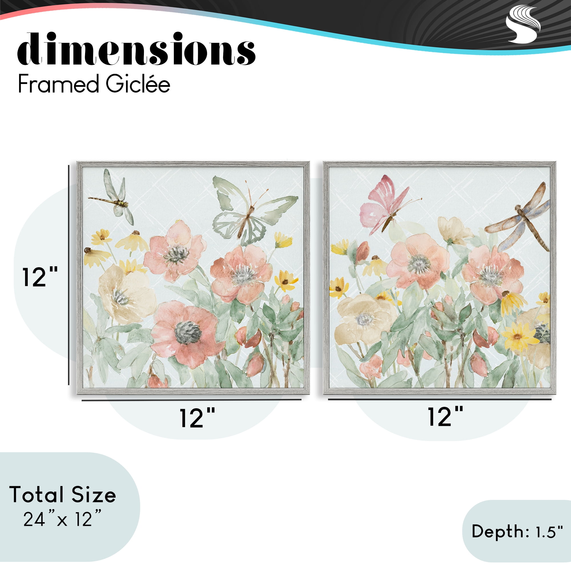Stupell Industries Delicate Garden Joy 2 Piece Gray Framed Giclee Art Set, design by Lanie Loreth