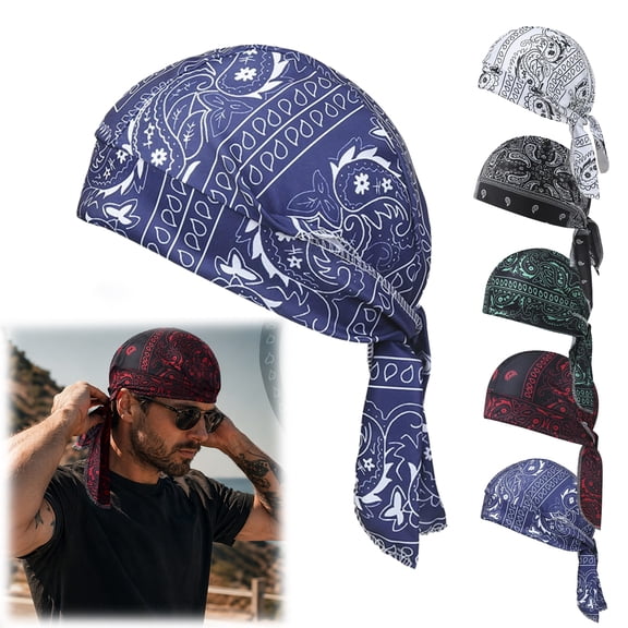 Cooling Skull Cap Helmet Liner – Breathable Sweat-Wicking Bandana Head Wrap for Men & Women, Paisley.(Blue)