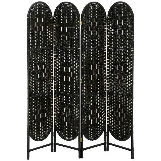 HOMCOM 4 Panel Room Divider, Bohemian Folding Privacy Screen, Black