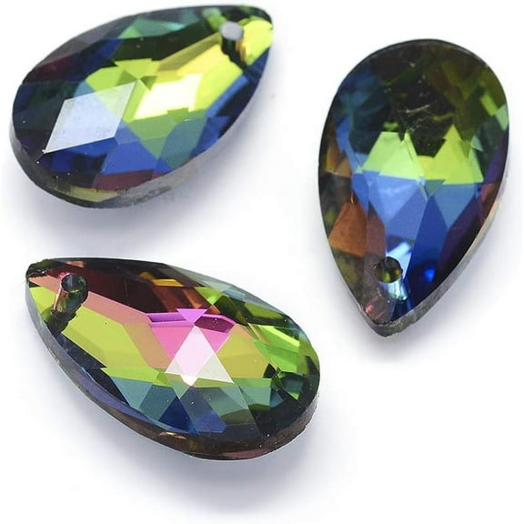 10Pcs Multi-colored Faceted Glass Teardrop Pendants DIY Jewelry Making Charm for Women Unisex Love Themed Drop Pendant
