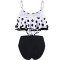 thumbnail image 3 of Women High Waisted Bikini Ruffle Swimsuit Flounce Pom Pom Trim Two Piece Bathing Suit Tassel Black Dots (M, 3 of 5