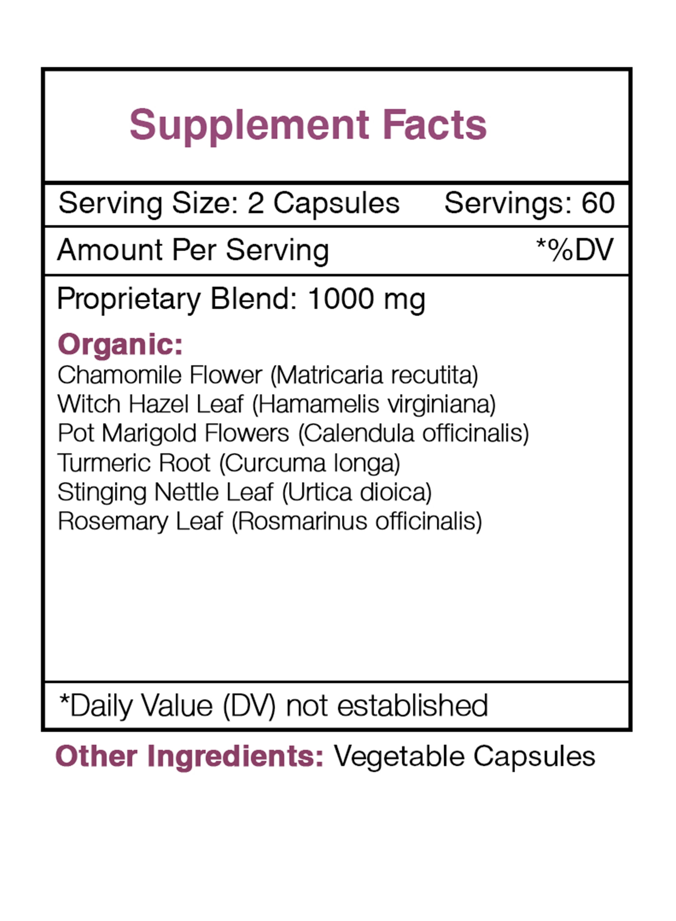 Secrets of the Tribe Head to Toe Capsules Dietary Supplement, Natural Herb Blend, Made from Chamomile, Witch Hazel, Pot Marigold, Turmeric, Stinging Nettle, Rosemary 120 Count