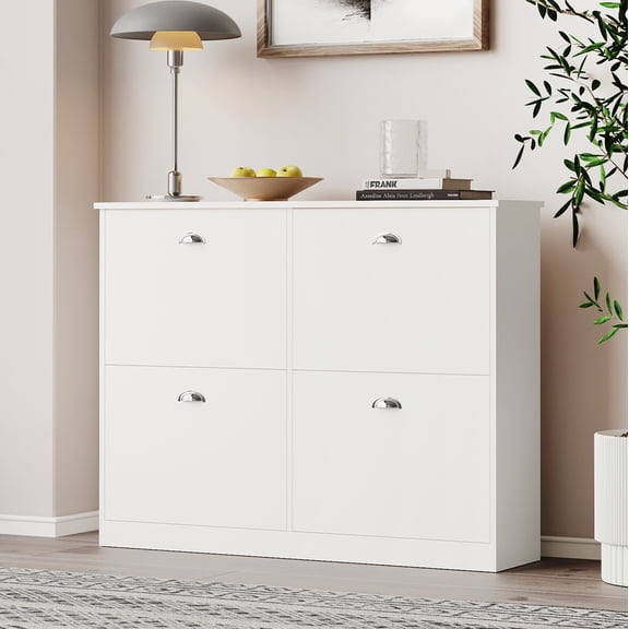 Aukfa 40.3" Slim Narrow Shoe Cabinet with Drawers for Entryway,Entryway Shoe Organizer w/Adjustable Shelves,White