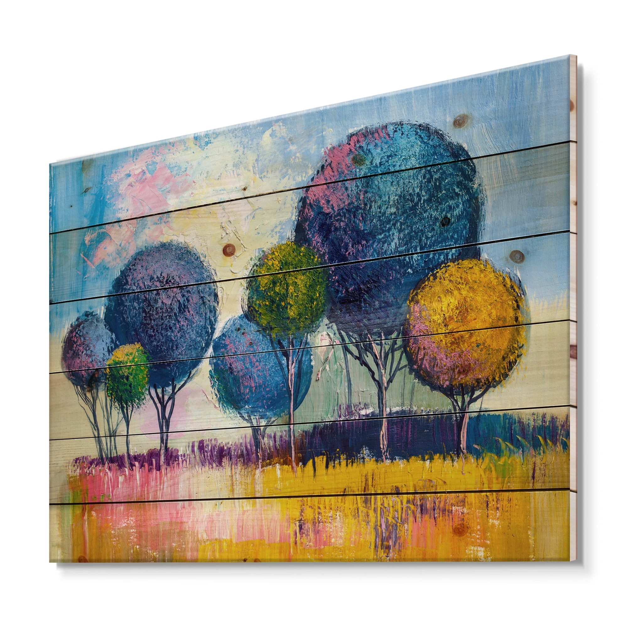 Designart 'Autumn Colorful Fantasy Trees III' Modern Print on Natural Pine Wood